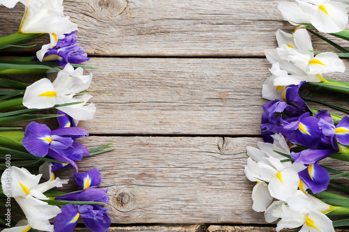 Fototapeta Naklejka Na Ścianę i Meble -  Bouquet of iris flowers on grey wooden table