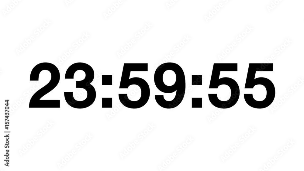 Countdown of 24 hours. Digital clock - black numbers on white background. Timer with minutes and seconds. Countdown of 24 hours. Digital clock - black numbers on white background. Timer with minutes and seconds.