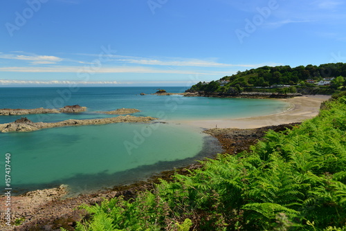 Ann Port, Jersey, U.K.  Wide angle image of the coastline in Summer. © alagz