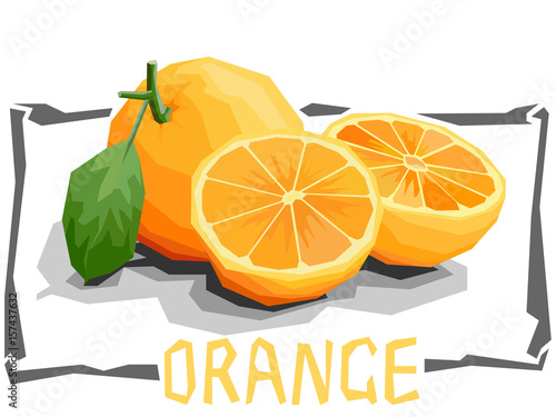 Vector simple illustration of oranges with half in angular cartoon style.
