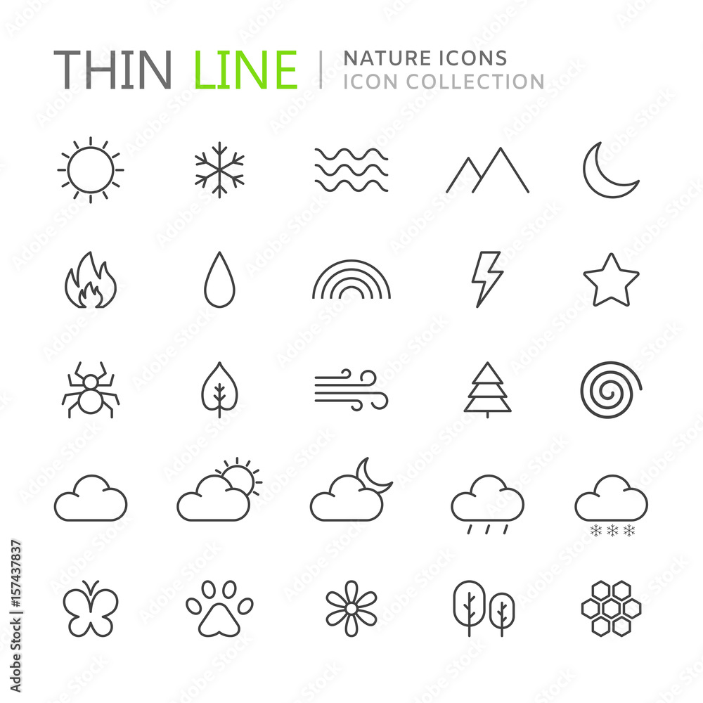 Collection of nature thin line icons Collection of nature thin line icons