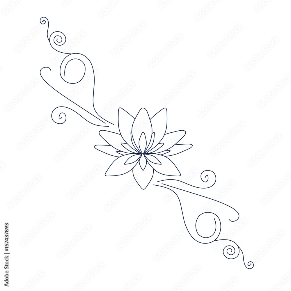 Lotus flower for tatoo, for logo design stock vector illustration, thin black line on white