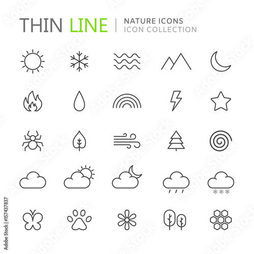 Collection of nature thin line icons
