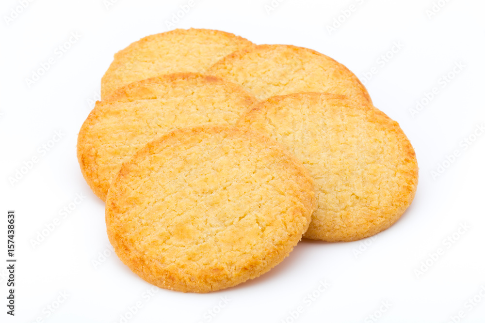 Stacked short pastry cookies isolated on white background. Stacked short pastry cookies isolated on white background.