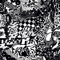 Handdoek met foto Graffiti patronen Zwart wit sticker bombing patroon  © ekuksha