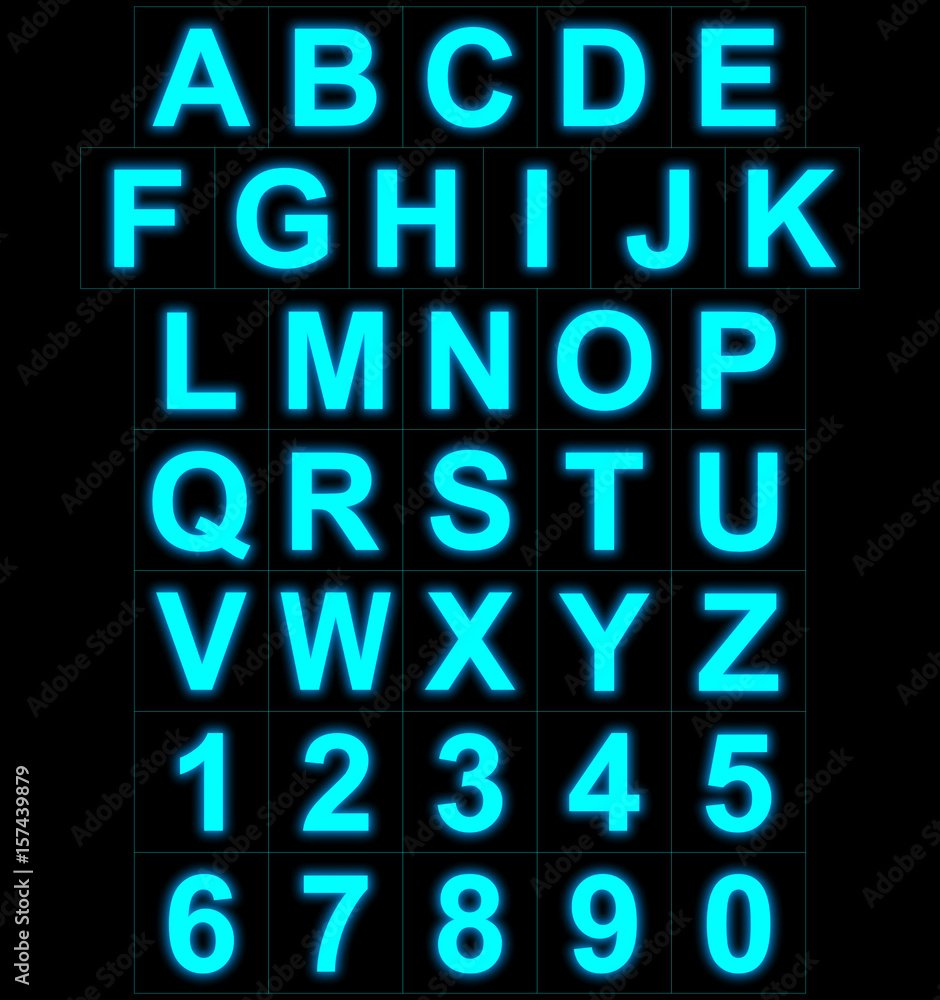 letters and numbers neon light full isolated on black letters and numbers neon light full isolated on black