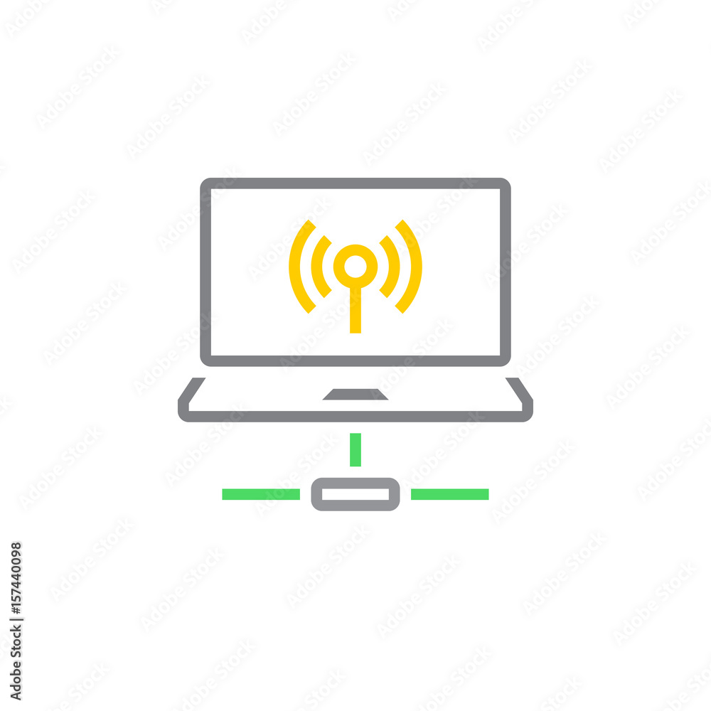 Laptop wifi connection line icon, outline vector logo, linear pictogram isolated on white, pixel perfect illustration Laptop wifi connection line icon, outline vector logo, linear pictogram isolated on white, pixel perfect illustration