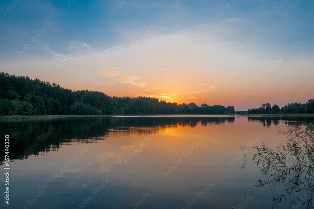 Sunrise over a picturesque lake