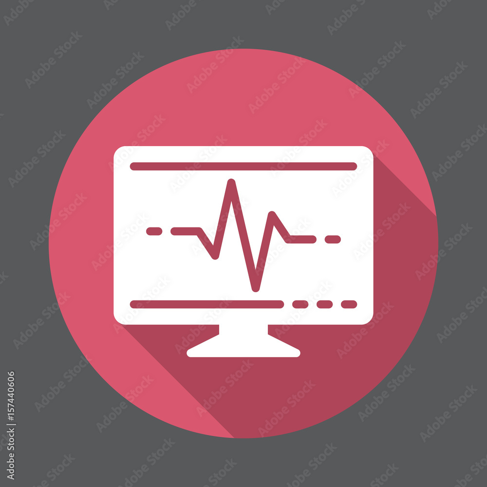Screen with pulse flat icon. Round colorful button, circular vector sign with long shadow effect. Flat style design Screen with pulse flat icon. Round colorful button, circular vector sign with long shadow effect. Flat style design