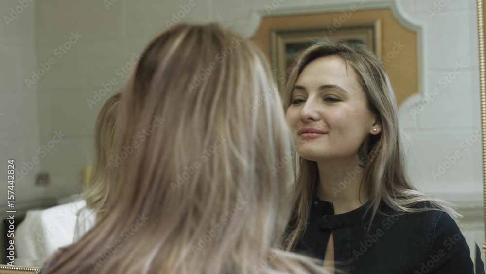 Fototapeta premium Patient increased lips with hyaluronic acid injections