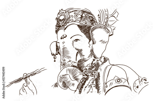 Hand drawn sketch of Lord Ganesha in vector illustration.