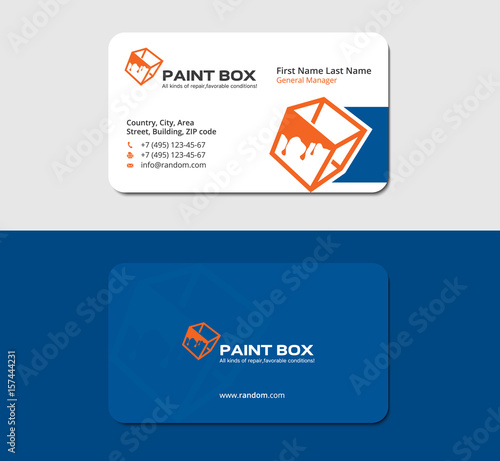 business card for house painter with orange cube