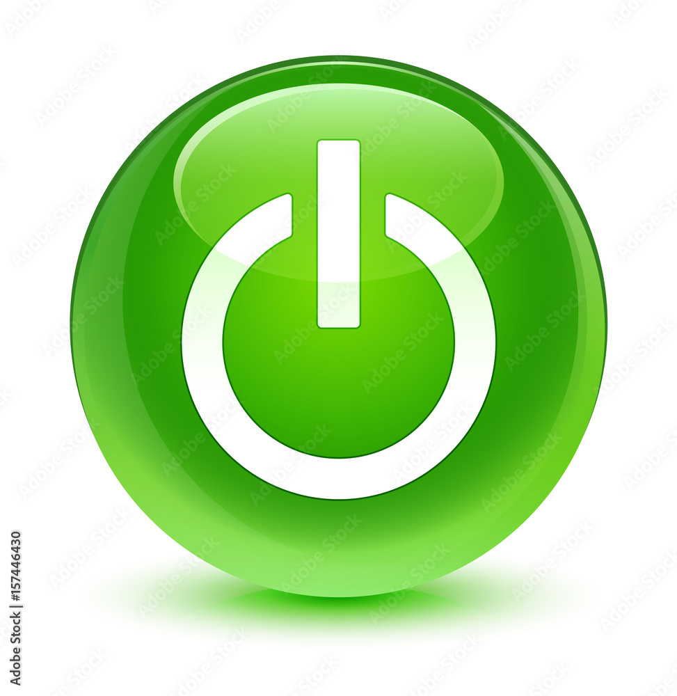Power icon glassy green round button Power icon glassy green round button