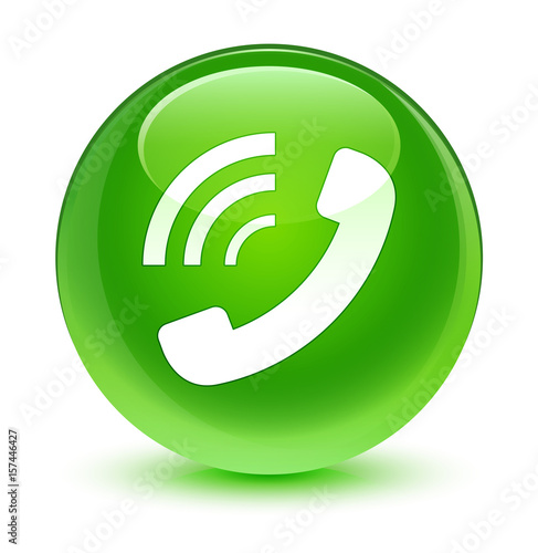 Phone ringing icon glassy green round button