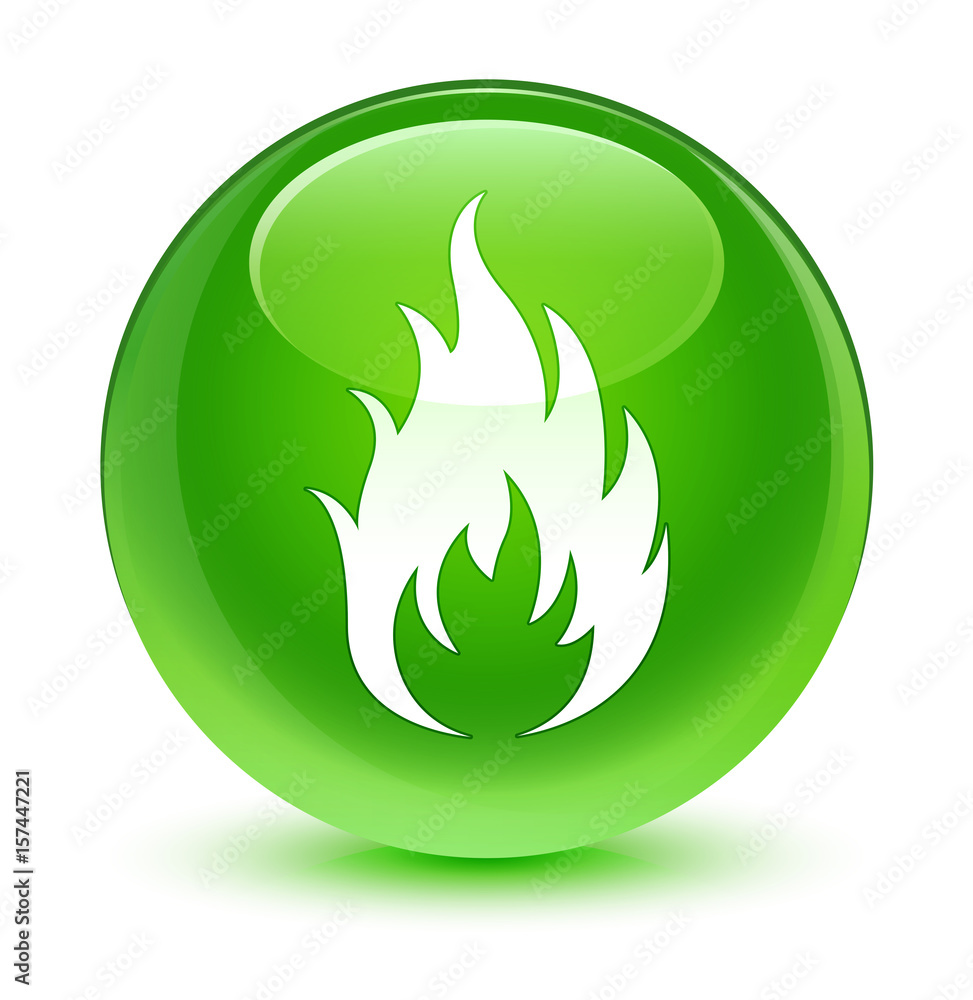Fire icon glassy green round button Fire icon glassy green round button