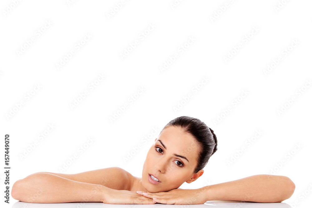 Fototapeta premium Beauty woman face with perfect fresh clean skin