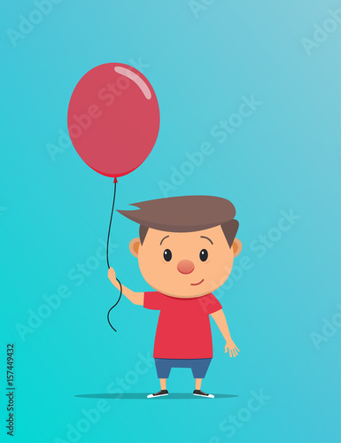 A little boy holds a balloon. Vector illustration in flat style