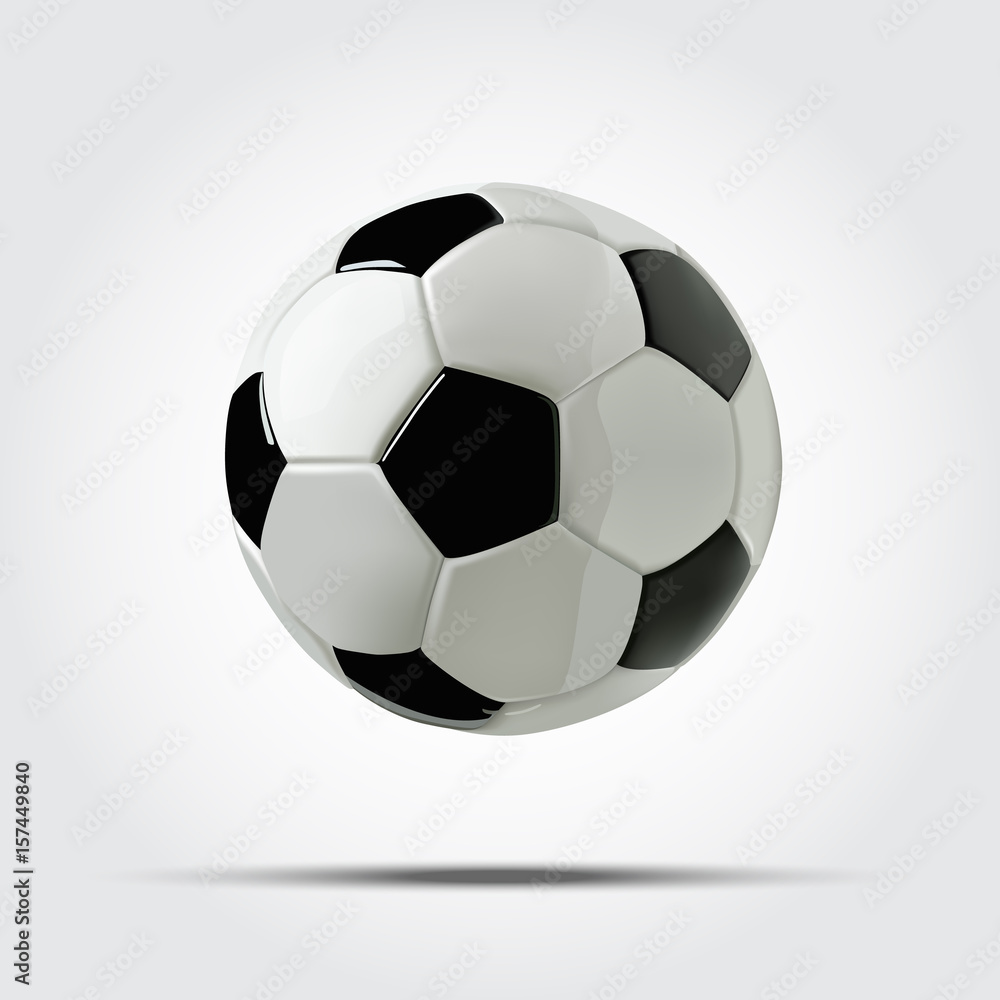Realistic soccer ball or football ball on white background. 3d vector soccer ball.