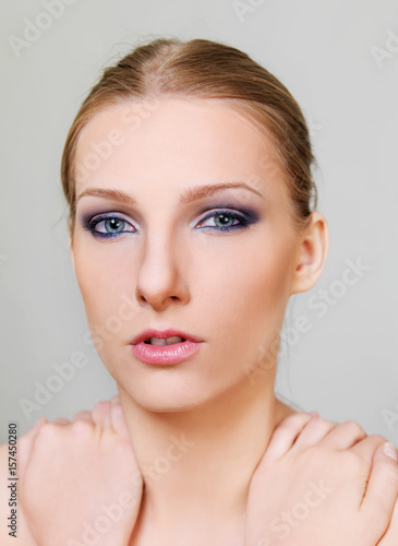 Attractive blonde topless woman with dark eye make up © agnieszka_marcinska
