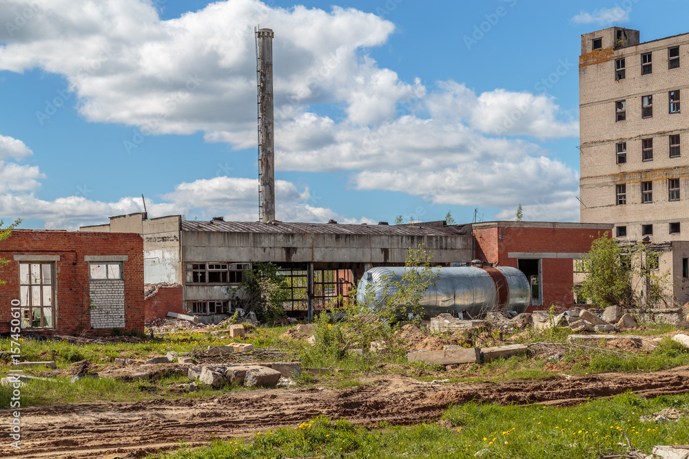 The remains of the buildings of the destroyed industrial enterprise The remains of the buildings of the destroyed industrial enterprise