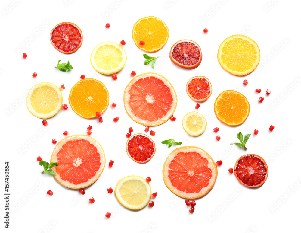 Citrus slices on white background Citrus slices on white background