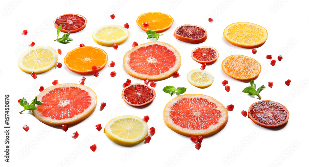 Citrus slices on white background Citrus slices on white background