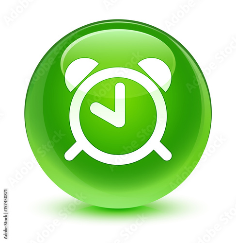 Alarm clock icon glassy green round button