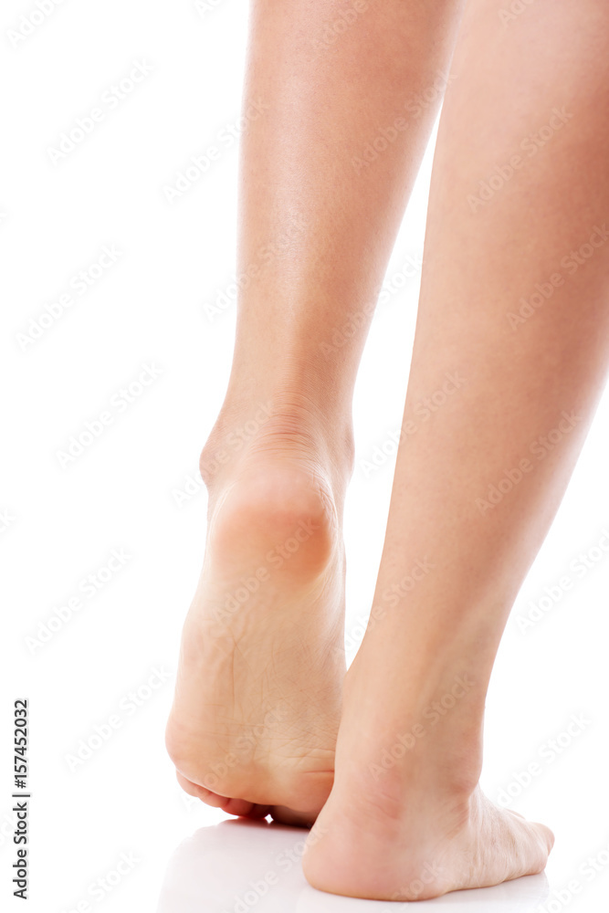 Women's feet on white background. Women's feet on white background.