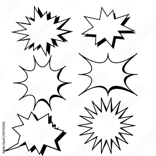 Blank template comic text speech bubble star set vector.Dialog empty box space with isolated white background.comics book sketch explosion sudden burst bomb