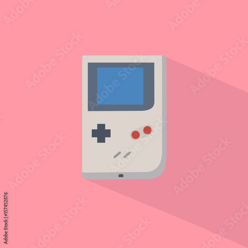 Retro game player with pastel background and long shadow