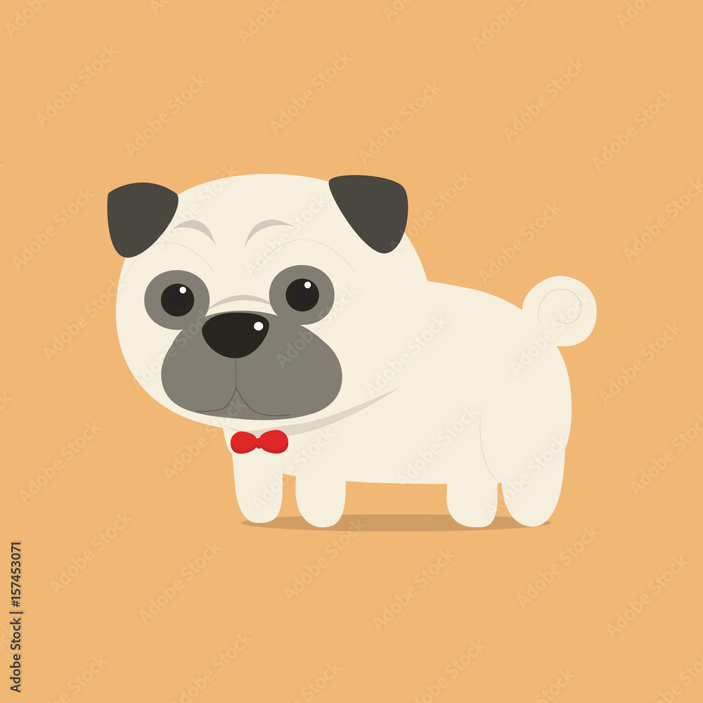 Cute Pug Dog with red ribbon on neck Cute Pug Dog with red ribbon on neck