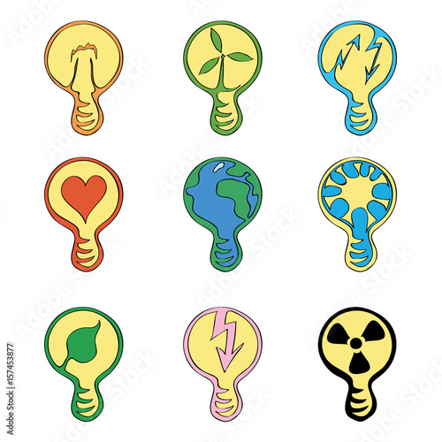 energetic ideas/ Vector icon set with different conceptual bulbs