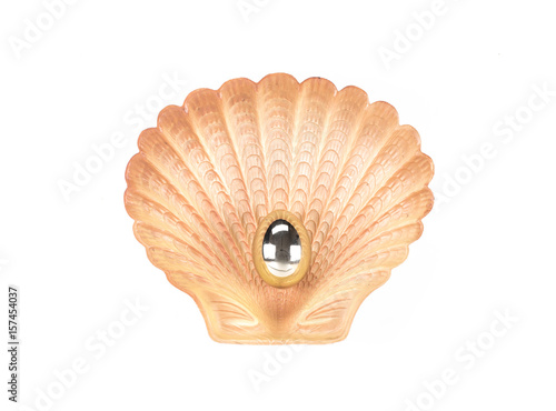 Sea shell with pearl, jewelry, white isolated background