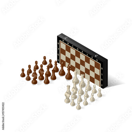 chess board with figures of isometric on an abstract background