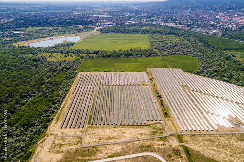 Aerial view to solar power plant photo