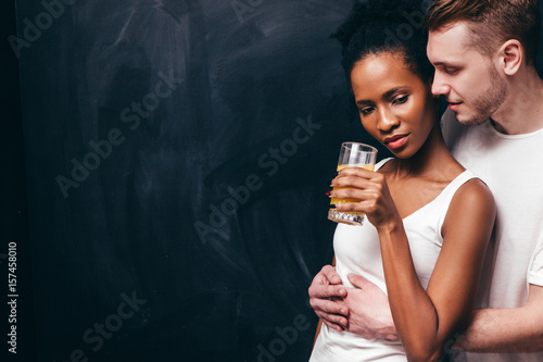 Couple Love Tender Interracial Hug Care Partner Man Woman Black White Togetherness Connected Concept