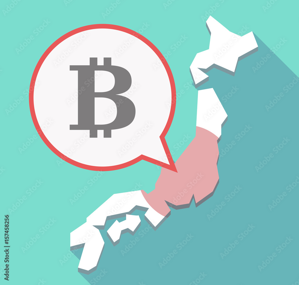 Long shadow Japan map with a bit coin sign Long shadow Japan map with a bit coin sign