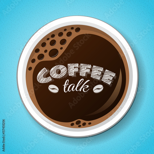 Cup of coffee - design on blue background. Vector.
