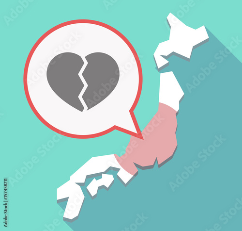 Long shadow Japan map with a broken heart