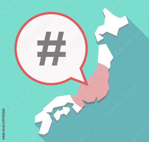 Long shadow Japan map with a hash tag