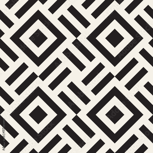 Stylish Lines Lattice. Ethnic Monochrome Texture. Abstract Geometric Background Design. Vector Seamless Black and White Pattern.