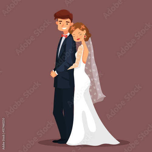 man and woman, bride and husband hug at wedding.