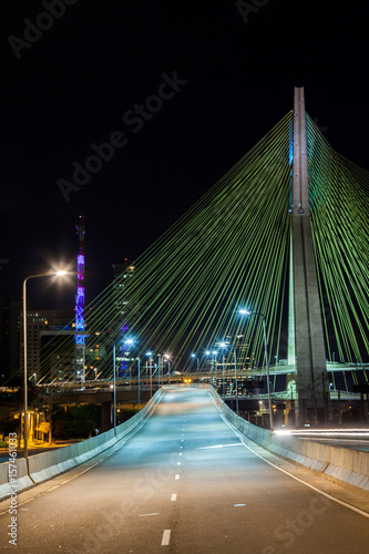 Empty avenue - cable stayed bridge in Sao Paulo - Brazil - at night