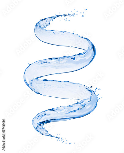 Splashes of water in a swirling shape, isolated on white background