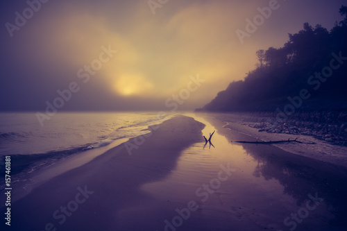 Foggy morning at the Baltic sea coast. Jastrzebia Gora, Poland photo