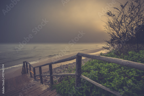 Foggy morning at the Baltic sea coast. Jastrzebia Gora  Poland