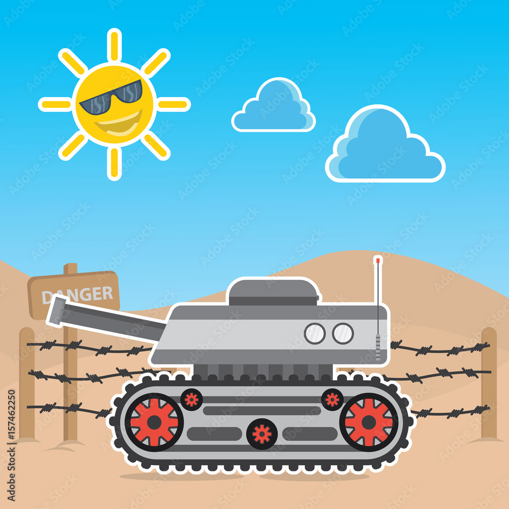 Fototapeta premium tank in the desert cartoon vector illustration
