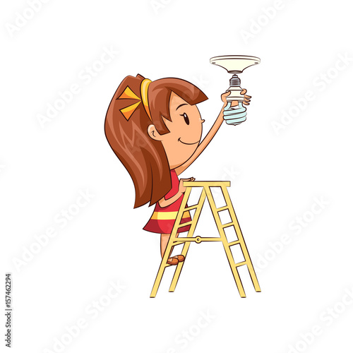Girl changing light bulb