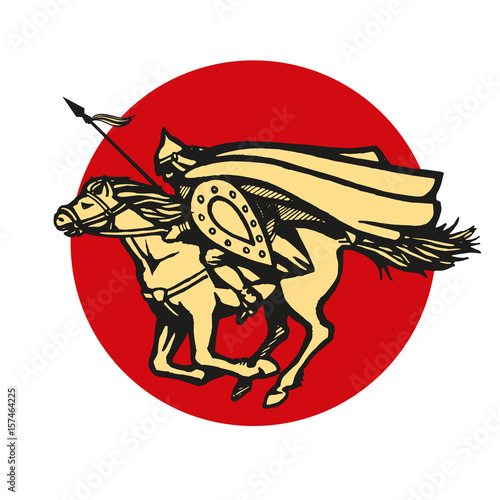 Sketch illustration of a galloping knight with a spear