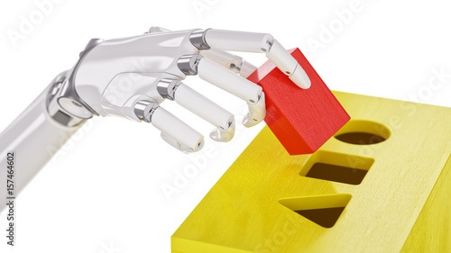 Robot Sorts Geometric Shapes. Machine Learning and Recognition Concept 3d Illustration